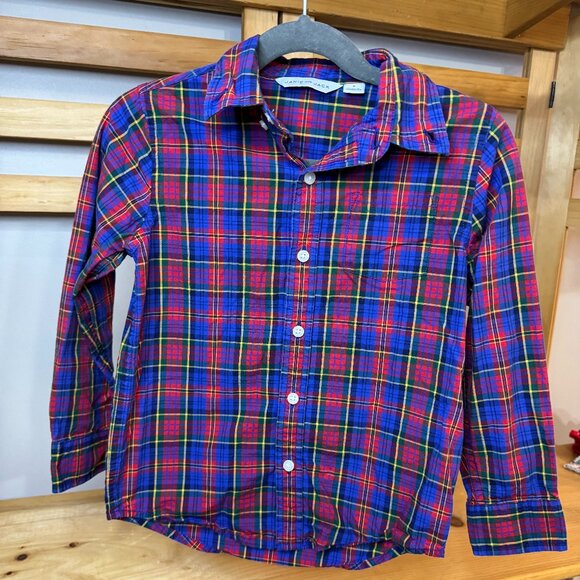 Janie and Jack Boys Red Blue Plaid Button-Down Shirt – Size 4 - Picture 2 of 4